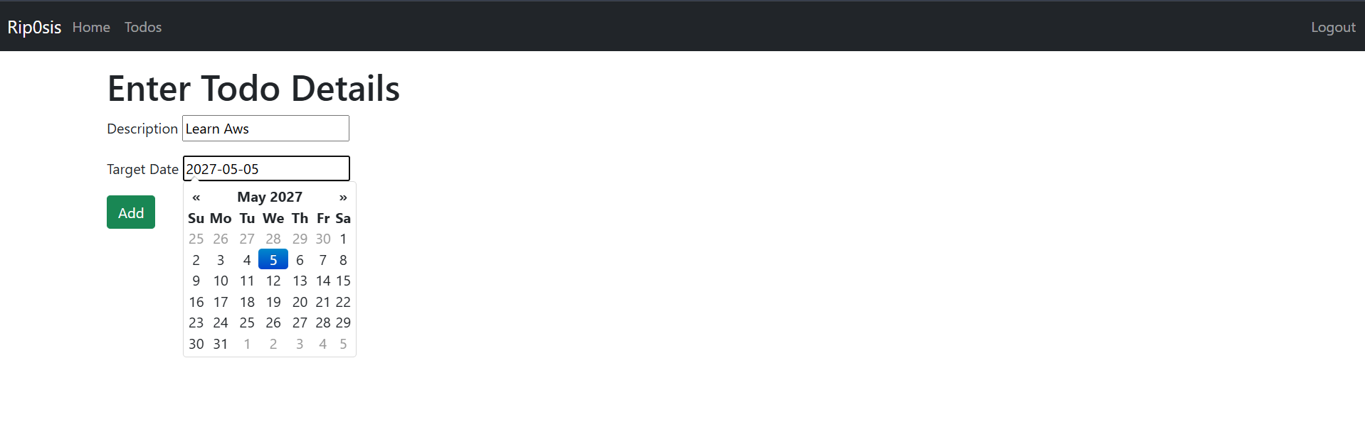 Add todo form with date picker